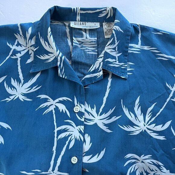 Gitano Plus Limited Wmn's Blouse Button Up Blue White Palm Trees Design Size 42 - Picture 1 of 10